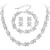 imageBriLove Wedding Bridal Simulated Pearl Necklace Bracelet Earrings Jewelry Set for Women Crystal Flower Collar Tennis Drop Clear SilverTone