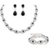 imageBriLove Wedding Jewelry Sets for Brides Rhinestone Crystal Infinity Choker Necklace Link Bracelet Marquise Dangle Earrings Black SilverTone
