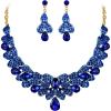imageBriLove Womens Bridal Jewelry Set for Weddings Rhinestone Beaded Layer Teardrop Cluster Crystal Statement Necklace Dangle Earrings05Bule GoldToned