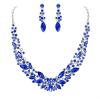 imageBriLove Womens Wedding Bridal Austrian Crystal Marquise Cluster Collar Necklace Dangle Earrings SetRoyal Blue SilverTone
