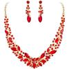 imageBriLove Womens Wedding Bridal Austrian Crystal Marquise Cluster Collar Necklace Dangle Earrings SetRuby Color GoldTone