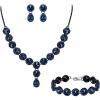 imageBriLove Womens Wedding Bridal Round Teardrop Crystal Necklace Sparkle Halo Bracelet Pierced Dangle Earrings Jewelry SetNavy Blue BlackTone