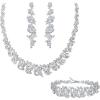 imageBriLove Womens Wedding Cluster Leaf Crystal Jewelry Set Collar Bib Necklace Sparkle Bracelet Leaves Dangle Earrings for Bride BridesmaidClear SilverTone