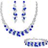 imageBriLove Womens Wedding Cluster Leaf Crystal Jewelry Set Collar Bib Necklace Sparkle Bracelet Leaves Dangle Earrings for Bride BridesmaidSapphire Color SilverTone
