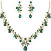 imageBriLove Womens Wedding Jewelery Set Leaf Flower Crystal Teardrop Marquise Cluster Pendant Necklace Dangle Earrings for Bridal Party01Emerald Color GoldTone