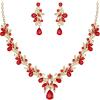 imageBriLove Womens Wedding Jewelery Set Leaf Flower Crystal Teardrop Marquise Cluster Pendant Necklace Dangle Earrings for Bridal Party02Ruby Color GoldTone