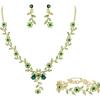 3Pcs-Emerald Color Gold-Tone