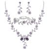 imageBriLove Womens Wedding Jewelry Leaf Cluster Flower Crystal Dangle Earrings Pendant Necklace Set for Bridal3PcsPurple SilverTone
