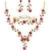 imageBriLove Womens Wedding Jewelry Leaf Cluster Flower Crystal Dangle Earrings Pendant Necklace Set for Bridal3PcsRuby Color GoldTone