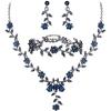imageBriLove Womens Wedding Jewelry Leaf Cluster Flower Crystal Dangle Earrings Pendant Necklace Set for Bridal3PcsSapphire Color BlackTone