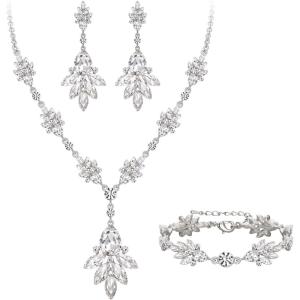 imageBriLove Wedding Bridal Jewelry Set Marquise Crystal Teardrop Necklace Earring Bracelet Gift for Women Brides01Clear SilverTone