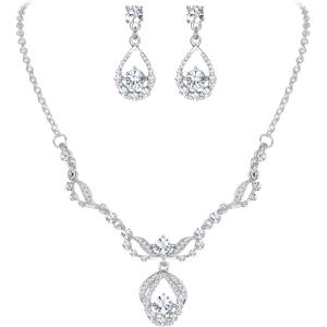 imageBriLove Wedding Jewelry Sets for Brides Rhinestone Beaded Pendant Neckalce Dangle Earrings01Clear SilverTone