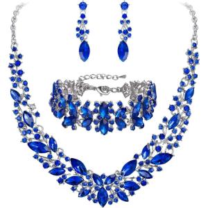 imageBriLove Womens Wedding Bridal Austrian Crystal Marquise Cluster Collar Necklace Dangle Earrings Set3PcsBlue