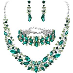imageBriLove Womens Wedding Bridal Austrian Crystal Marquise Cluster Collar Necklace Dangle Earrings Set3PcsEmerald Color