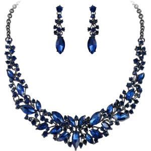 imageBriLove Womens Wedding Bridal Austrian Crystal Marquise Cluster Collar Necklace Dangle Earrings SetLight Sapphire Color BlackTone