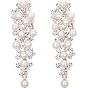 imageBriLove Womens Wedding Bridal Crystal Simulated Pearl Multi Beaded Cluster Chandelier Dangle EarringsGoldTone