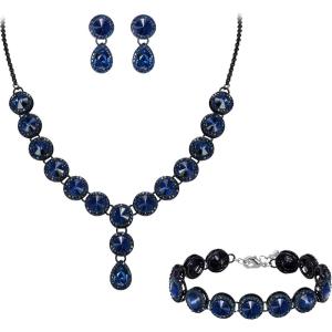 imageBriLove Womens Wedding Bridal Round Teardrop Crystal Necklace Sparkle Halo Bracelet Pierced Dangle Earrings Jewelry SetNavy Blue BlackTone