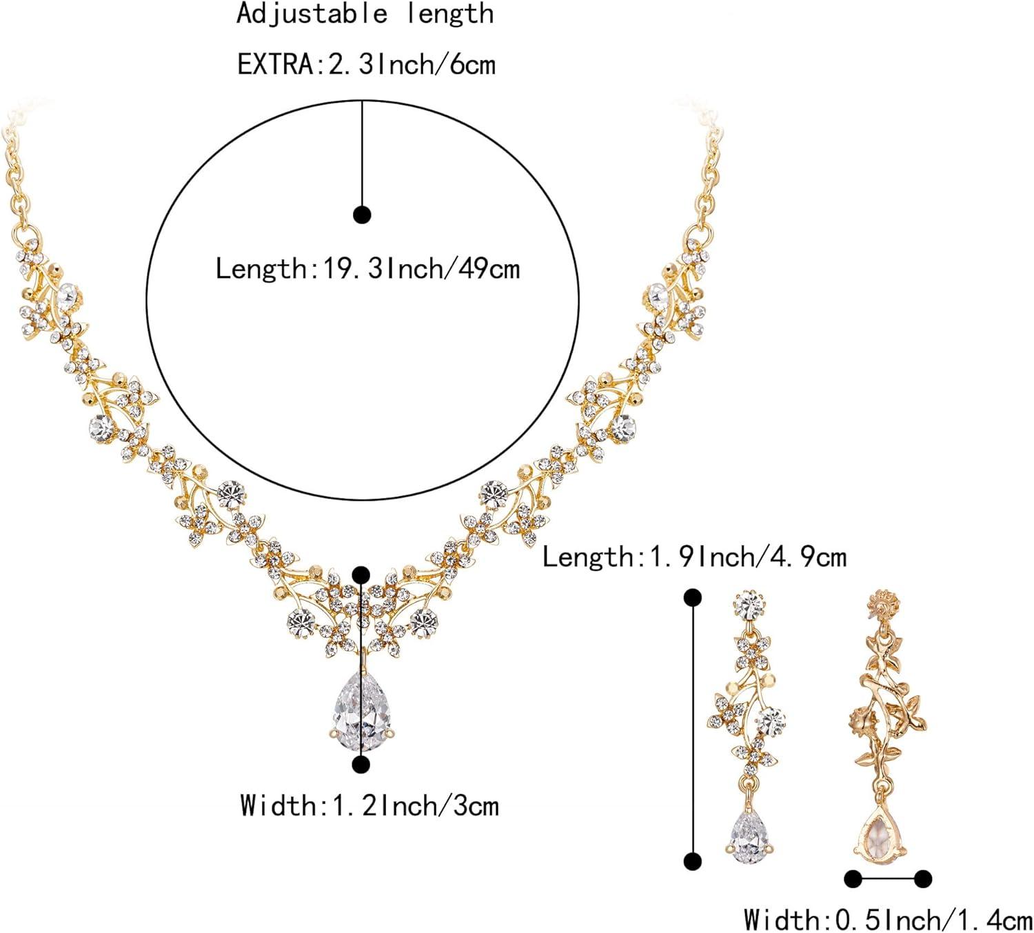 imageBriLove Wedding Bridal Necklace Earrings Jewelry Set CZ Crystal Leaf Vine Floral Scroll Teardrop VNecklace Clear GoldTone