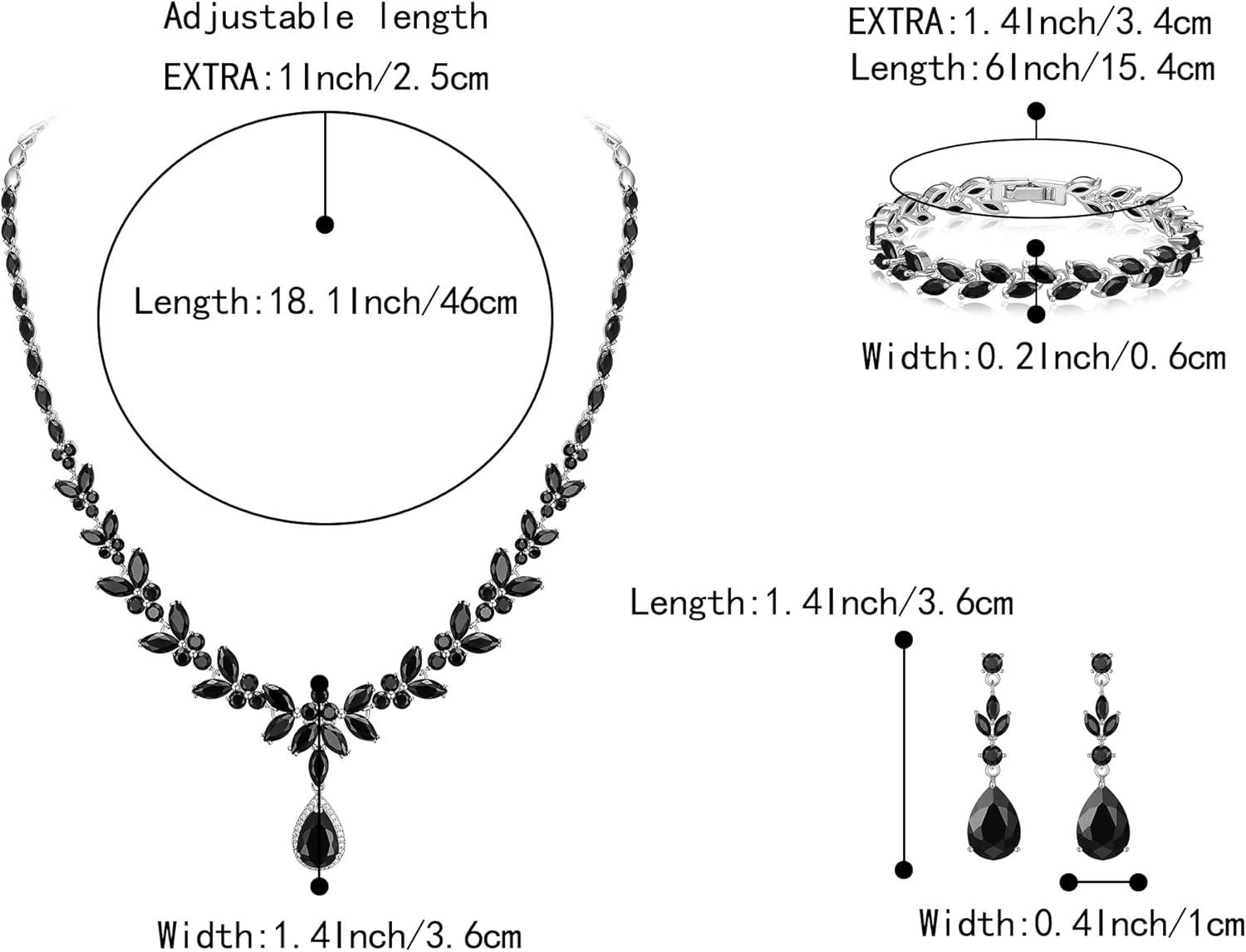 imageBriLove Wedding Gorgeous Shiny Teardrop CZ Pendant Necklace Leaf Dangle Earrings Jewelry Set for Women Bride BridesmaidBlack SilverTone