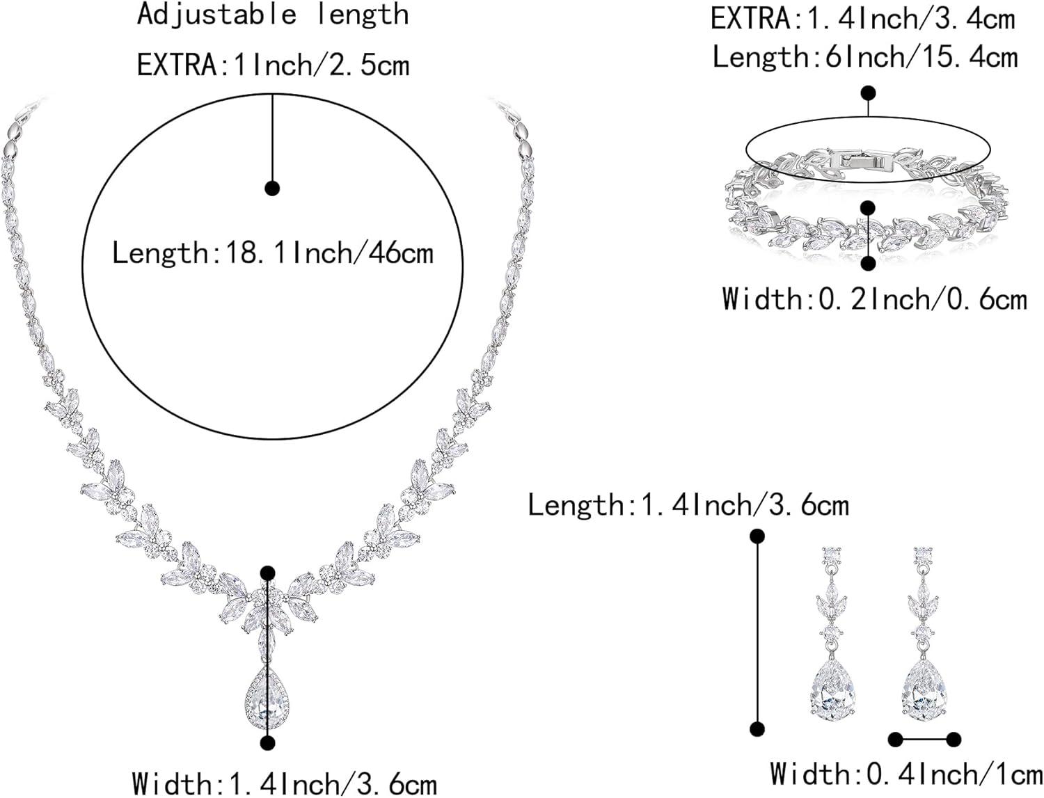 imageBriLove Wedding Gorgeous Shiny Teardrop CZ Pendant Necklace Leaf Dangle Earrings Jewelry Set for Women Bride BridesmaidClear