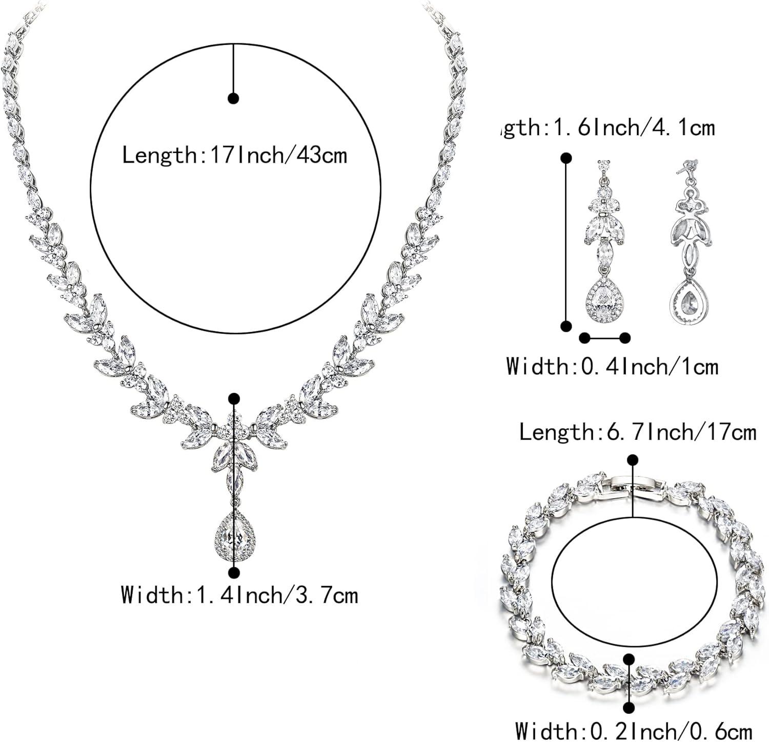 imageBriLove Wedding Gorgeous Shiny Teardrop CZ Pendant Necklace Leaf Dangle Earrings Jewelry Set for Women Bride BridesmaidClear SilverTone