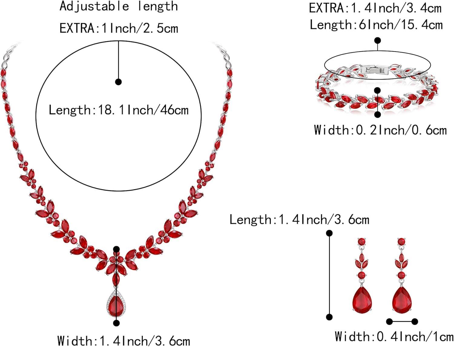 imageBriLove Wedding Gorgeous Shiny Teardrop CZ Pendant Necklace Leaf Dangle Earrings Jewelry Set for Women Bride BridesmaidRuby Color SilverTone