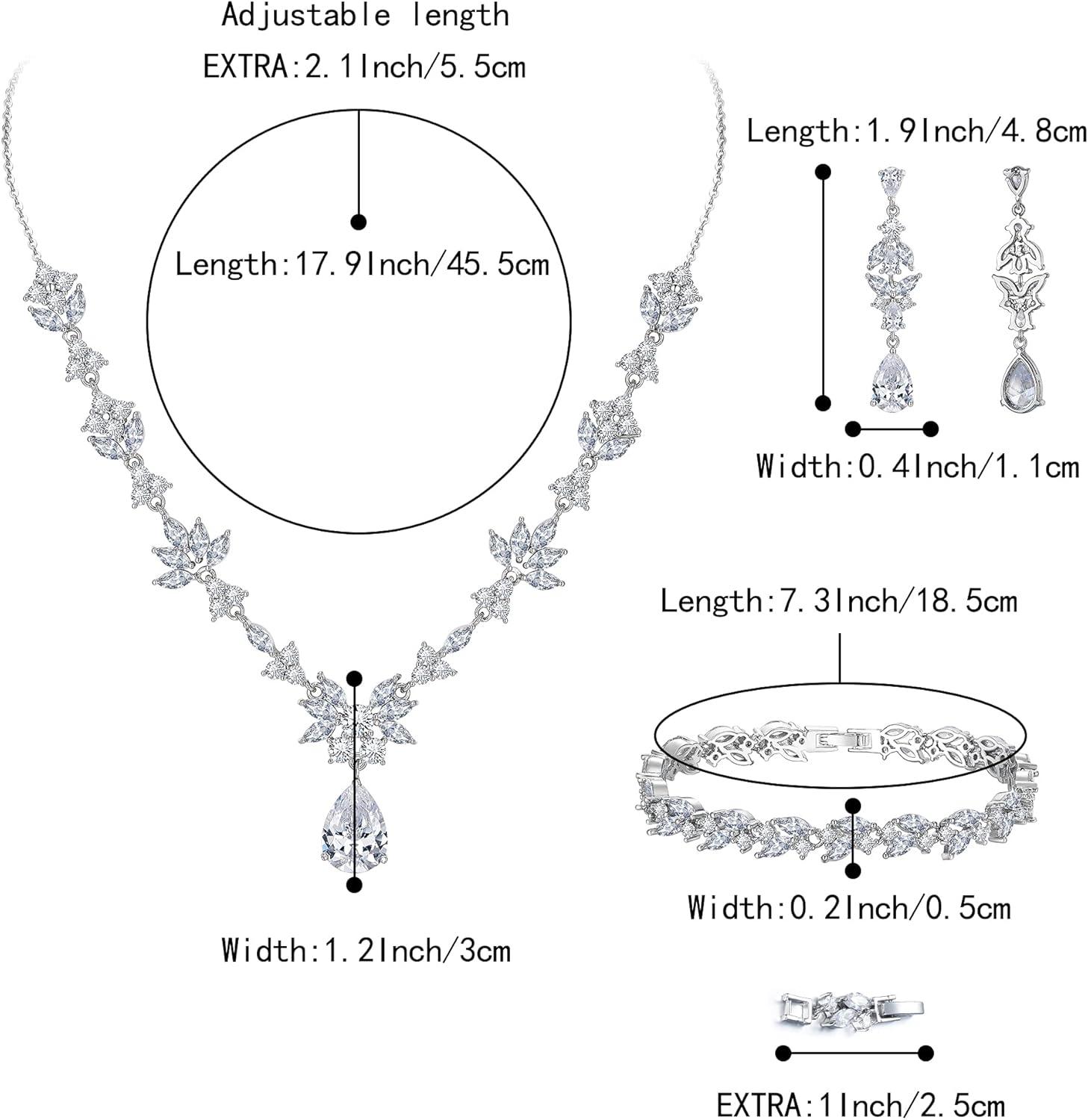 imageBriLove Wedding Jewelry Set for Women YNecklace Tennis Bracelet Dangle Earrings with AAA Cubic Zirconia Teardrop for Bridal Bridesmaid01Clear SilverTone