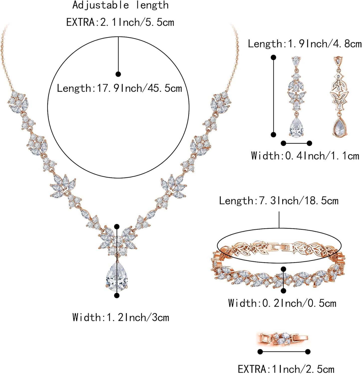 imageBriLove Wedding Jewelry Set for Women YNecklace Tennis Bracelet Dangle Earrings with AAA Cubic Zirconia Teardrop for Bridal Bridesmaid03Clear RoseGoldToned