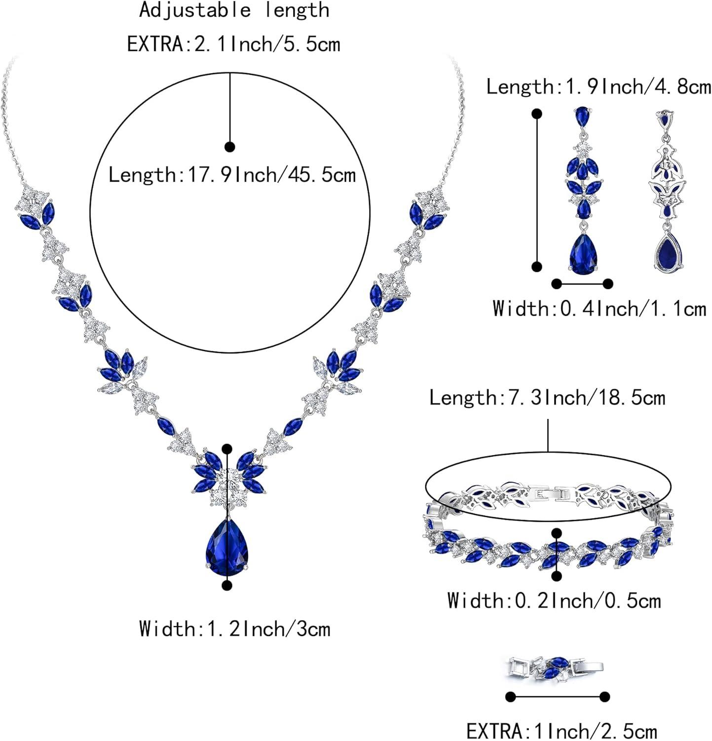 imageBriLove Wedding Jewelry Set for Women YNecklace Tennis Bracelet Dangle Earrings with AAA Cubic Zirconia Teardrop for Bridal BridesmaidSapphire Color SilverTone