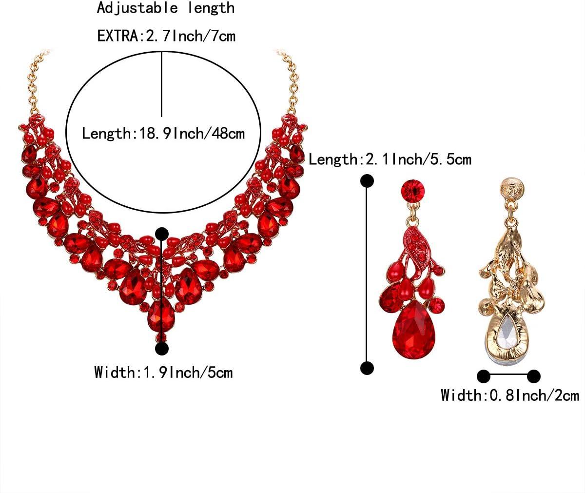 imageBriLove Wedding Jewelry Sets for Brides Rhinestone Simulated Pearl Teardrop Cluster Statement Necklace Dangle Earrings