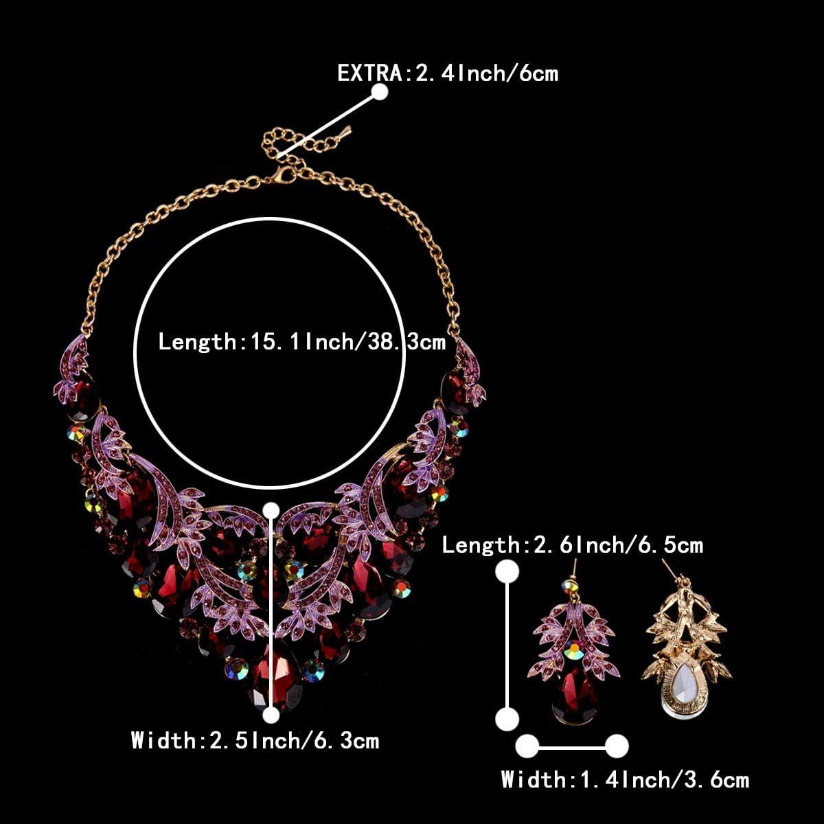 imageBriLove Womens Bohemian Boho Crystal Teardrop Filigree Leaf Hollow Statement Necklace Dangle Earrings SetDeep Amethyst Color GoldTone