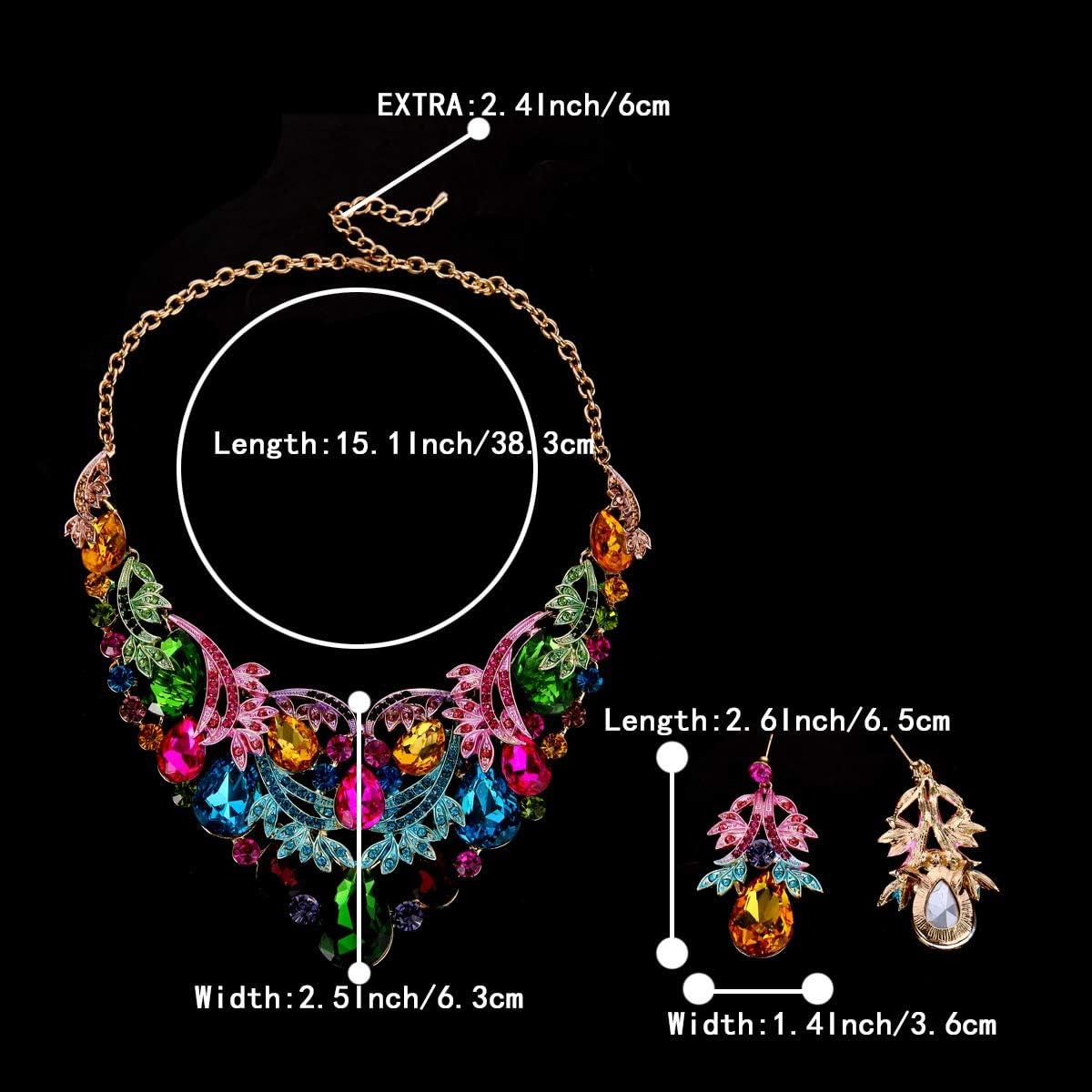 imageBriLove Womens Bohemian Boho Crystal Teardrop Filigree Leaf Hollow Statement Necklace Dangle Earrings SetMulticolor GoldTone