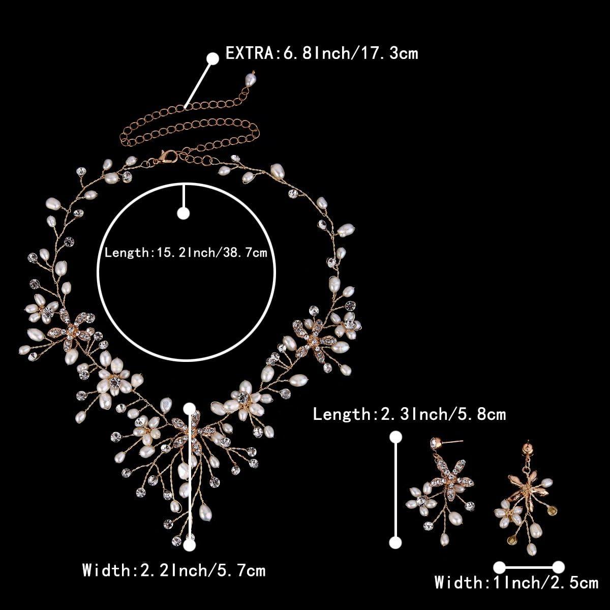 imageBriLove Womens Bohemian Boho Crystal Teardrop Freshwater Cultured Pearl Handmade Filigree Flower Choker Necklace Dangle Earrings SetGoldTone