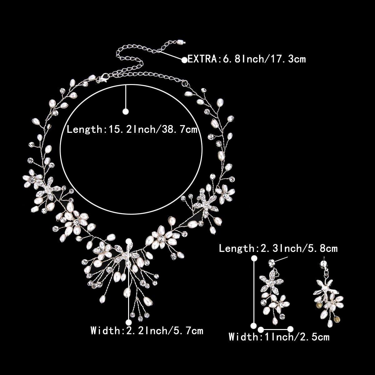 imageBriLove Womens Bohemian Boho Crystal Teardrop Freshwater Cultured Pearl Handmade Filigree Flower Choker Necklace Dangle Earrings SetSilverTone