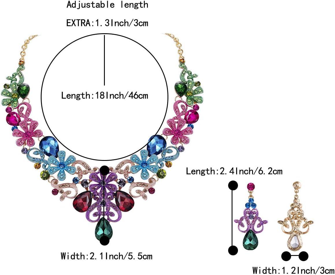 imageBriLove Womens Costume Elegant Crystal Flower Scroll Teardrop Statement Necklace Dangle Earrings Set for Wedding Party Prom AccessoriesMulticolor GoldTone