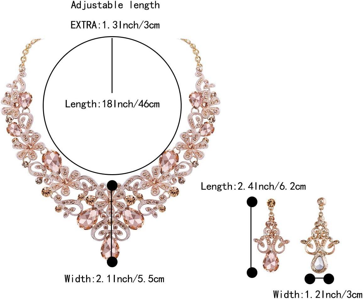 imageBriLove Womens Costume Elegant Crystal Flower Scroll Teardrop Statement Necklace Dangle Earrings Set for Wedding Party Prom AccessoriesPeach RoseGoldTone