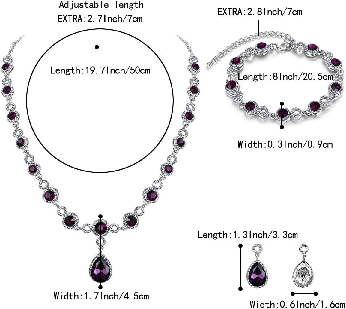 imageBriLove Womens Wedding Bridal Crystal Infinity Figure 8 Teardrop YNecklace Bracelet Earrings SetAmethyst Color SilverTone
