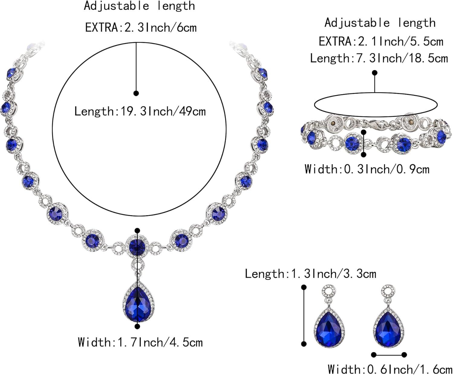 imageBriLove Womens Wedding Bridal Crystal Infinity Figure 8 Teardrop YNecklace Bracelet Earrings SetNavy Blue SilverTone