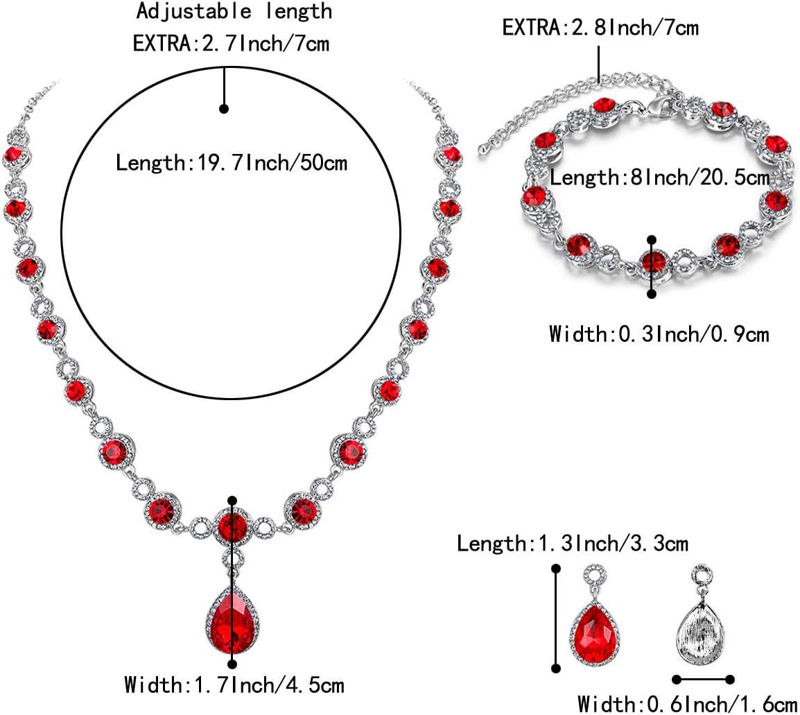 imageBriLove Womens Wedding Bridal Crystal Infinity Figure 8 Teardrop YNecklace Bracelet Earrings SetRuby Color SilverTone