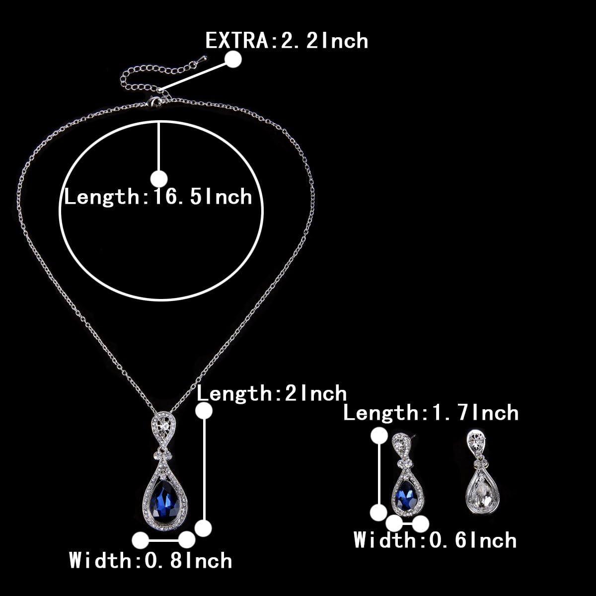 imageBriLove Womens Wedding Bridal Elegant Crystal Teardrop Pendant Necklace Dangle Earrings SetNavy Blue