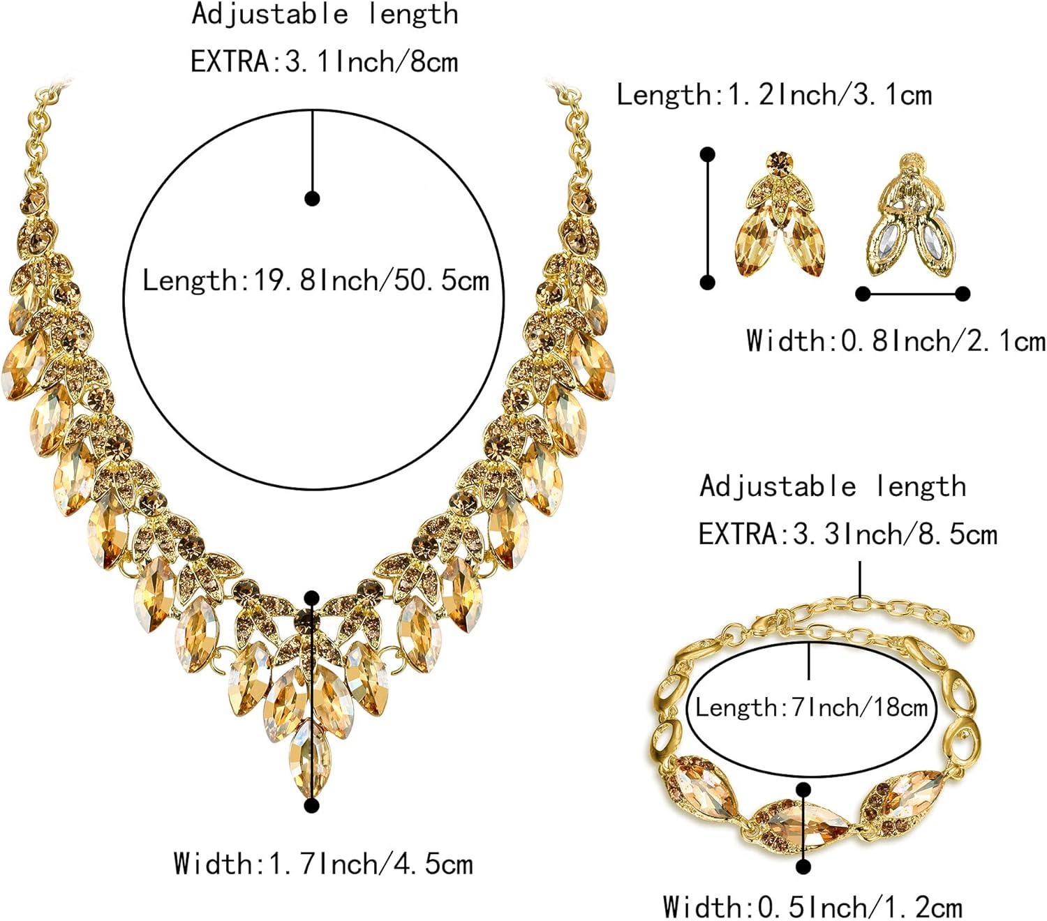 imageBriLove Womens Wedding Jewelry Set for Bridal Rhinestone Beaded Marquise Cluster Crystal Statement Necklace Dangle Earrings Link Bracelet04Champagne GoldTone