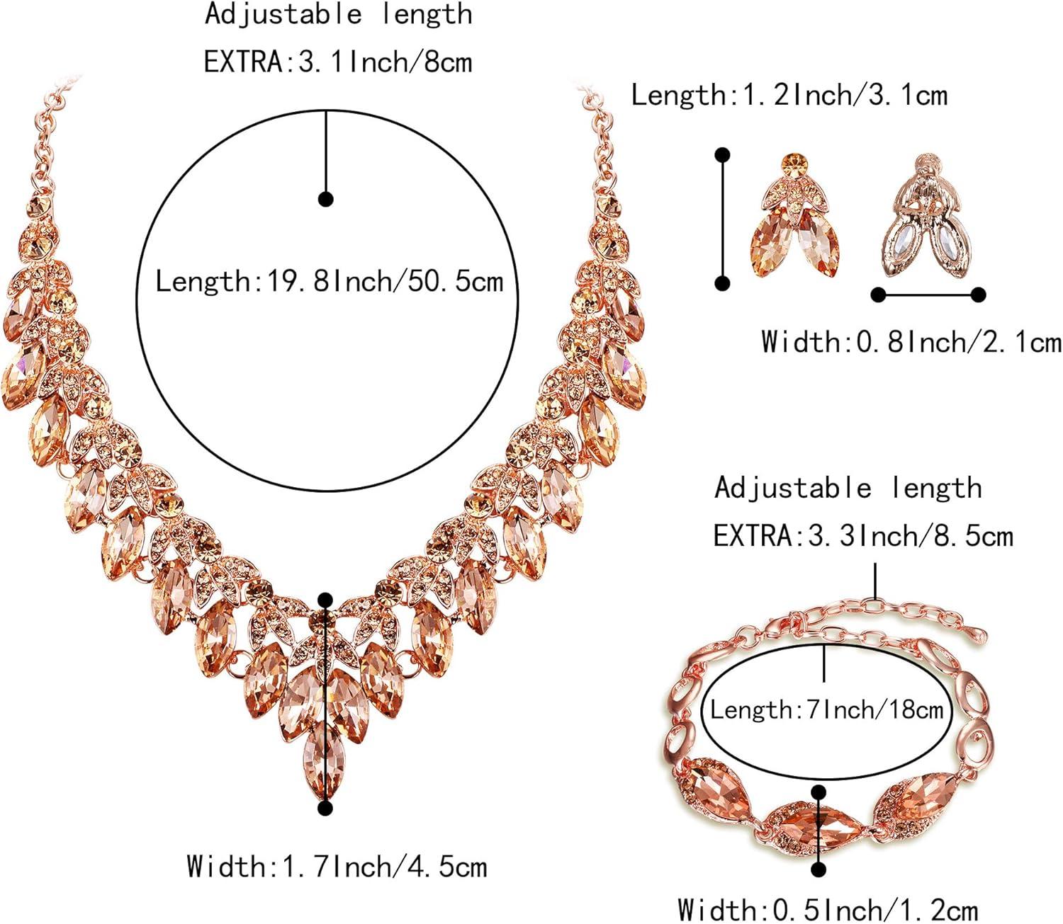 imageBriLove Womens Wedding Jewelry Set for Bridal Rhinestone Beaded Marquise Cluster Crystal Statement Necklace Dangle Earrings Link Bracelet05Peach RoseGoldTone