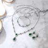 imageBriLove Wedding Bridal Jewelry Set for Women Cubic Zirconia Teardrop YNecklace Link Bracelet Dangle Earrings for Party Prom AccessoriesEmerald Color SilverTone