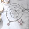 imageBriLove Wedding Bridal Jewelry Set for Women Cubic Zirconia Teardrop YNecklace Link Bracelet Dangle Earrings for Party Prom AccessoriesPink SilverTone