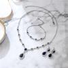 imageBriLove Wedding Bridal Jewelry Set for Women Cubic Zirconia Teardrop YNecklace Link Bracelet Dangle Earrings for Party Prom AccessoriesSapphire Color SilverTone
