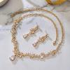 imageBriLove Wedding Bridal Necklace Earrings Jewelry Set CZ Crystal Leaf Vine Floral Scroll Teardrop VNecklace Clear GoldTone