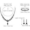 imageBriLove Wedding Gorgeous Shiny Teardrop CZ Pendant Necklace Leaf Dangle Earrings Jewelry Set for Women Bride BridesmaidBlack SilverTone