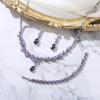 imageBriLove Wedding Gorgeous Shiny Teardrop CZ Pendant Necklace Leaf Dangle Earrings Jewelry Set for Women Bride BridesmaidPurple SilverTone