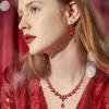 imageBriLove Wedding Gorgeous Shiny Teardrop CZ Pendant Necklace Leaf Dangle Earrings Jewelry Set for Women Bride BridesmaidRuby Color SilverTone