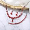 imageBriLove Wedding Gorgeous Shiny Teardrop CZ Pendant Necklace Leaf Dangle Earrings Jewelry Set for Women Bride BridesmaidRuby Color SilverTone